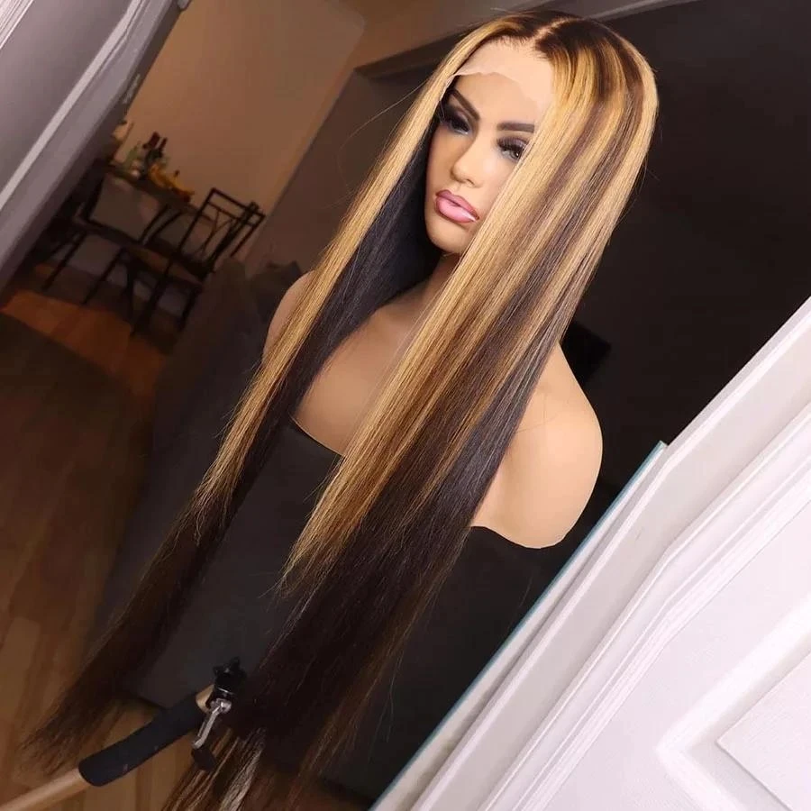 

Brazilian Virgin Cuticle Aligned Human Hair Lace Front Wigs Piano color Honey Blonde Ombre Brown Straight Wig for Black Women