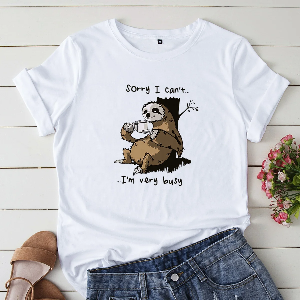 

European and American women's loose round neck t-shirt Anime bear print short sleeve t-shirt women