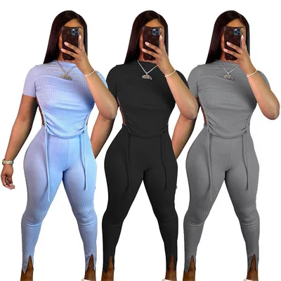 

S000018Custom Logo Leisure Wear Backless Cute Outfits Drawstring Two Piece Woman Casual Pants Sets women sweatsuit set tracksuit