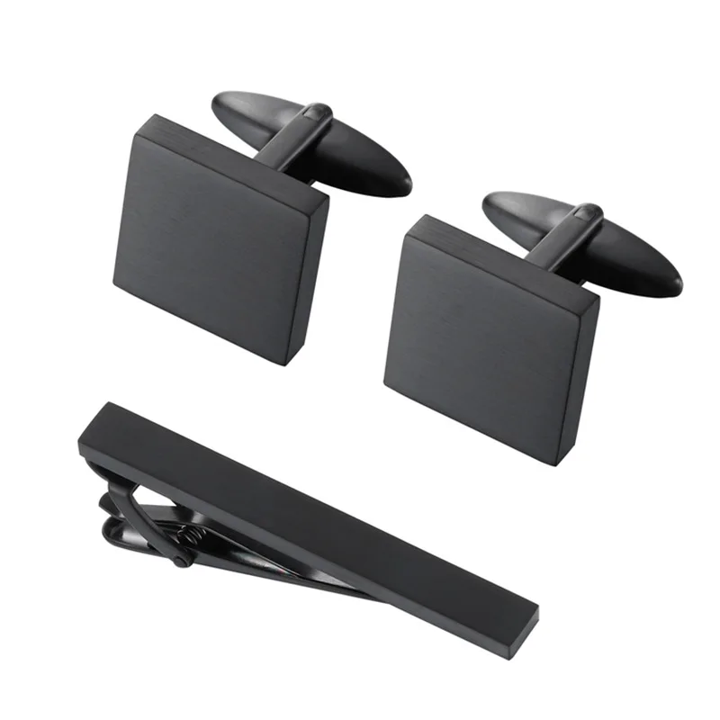 

Wholesale Classic Glossy Business Style Black Shirt Tie Clip and Cufflink Set with Gift Box