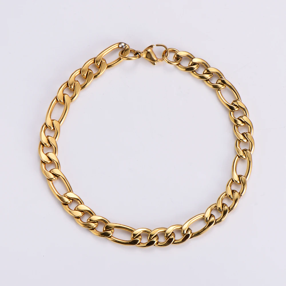 Classic Unisex Stainless Steel Gold Plated Bracelet Fashion Jewellery with Geometric Figaro Link Chain for Men and Women
