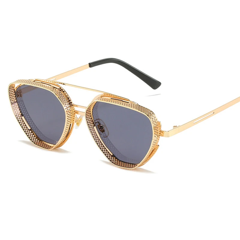 

2021 New metal hollow retro punk irregular sunglasses men women wholesale rock sunglass custom logo uv400