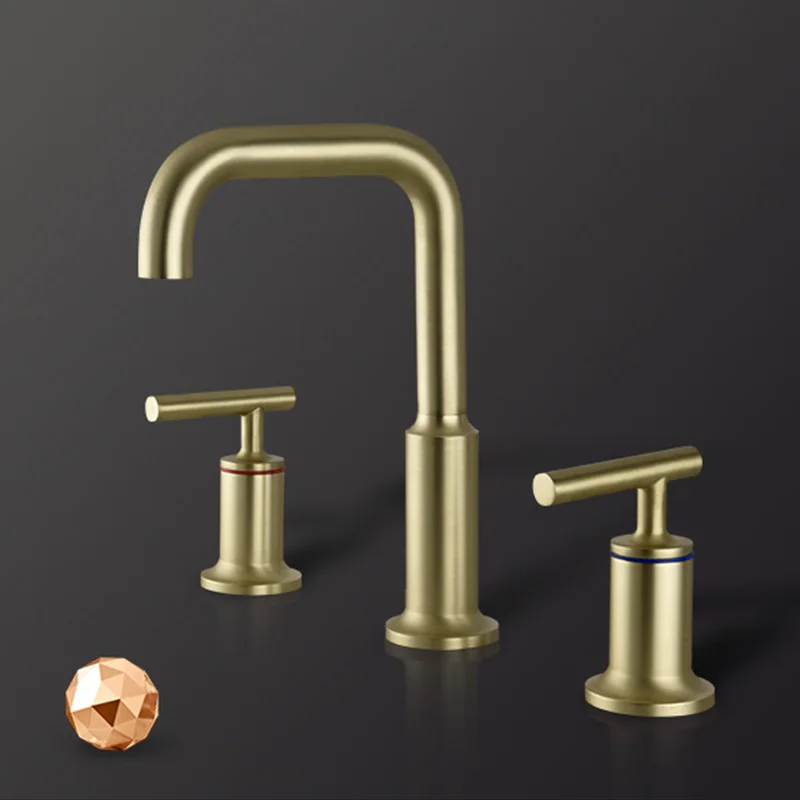 

AMAXO Modern Brass Double Handle Basin Hot Cold Mixer Faucet Brushed Gold Bathroom Sink Taps