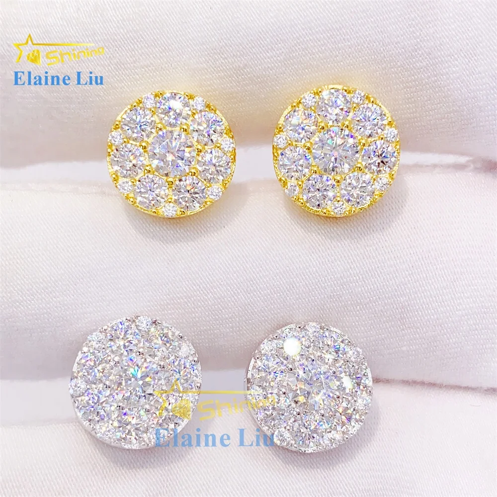 

Fashion jewelry shiny white vvs moissanite 18k gold plated 925 sterling silver wholesale hip hop iced out stud earrings