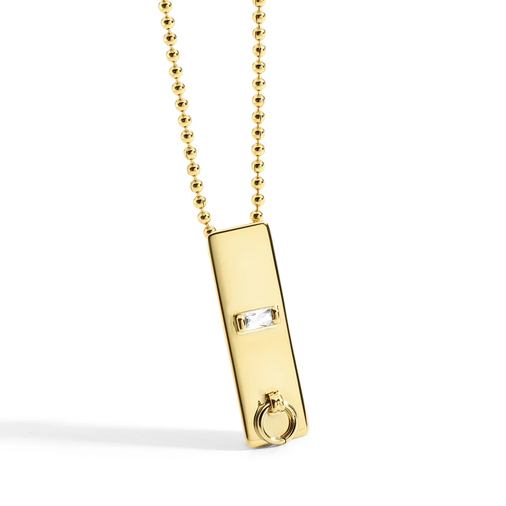 

Eico Classic 18k Solid Gold Square Pendant For Necklace Dog Tag Cubic Zirconia Alphabet Necklaces Man Jewelry