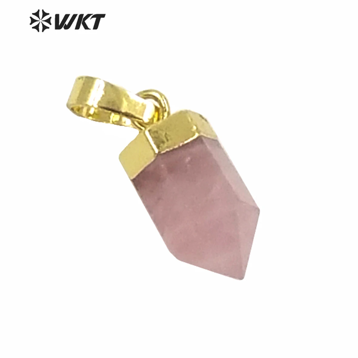

WT-P1332 WKT Wholesale Bullet Point Tiny Exquisite 24k Real Gold Silver Plated Rose quartz Pendant Gift for Girl, Picture