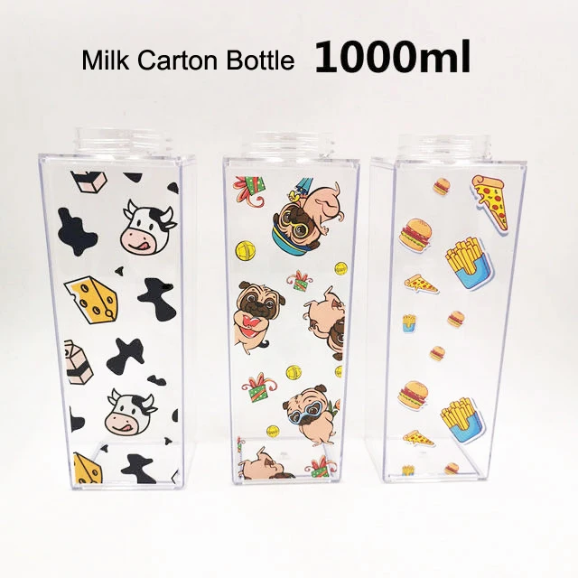 

Cute milk Box Shape 500ml eco-friendly plastic juice water bottle, Transparent, custom color