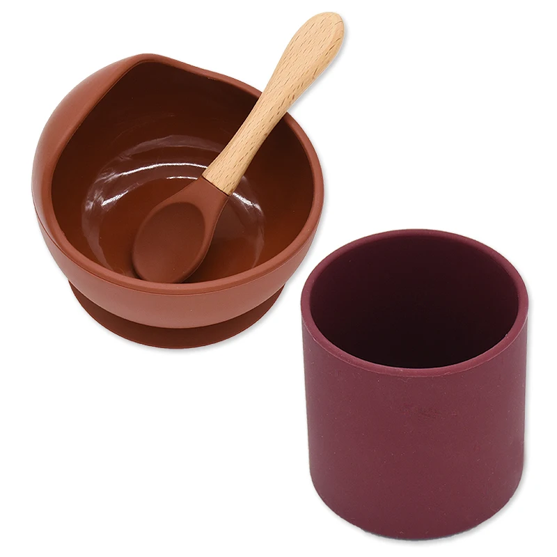 

Wholesale Baby Food Grade Silicone Tableware Anti-Rollover Bowl Cup Spoon Dinner Plates Sets Dinnerware, 27colors