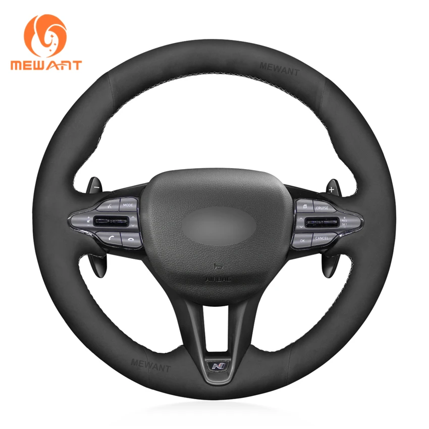 

Hand Sewing Black Soft Suede Steering Wheel Cover for Hyundai i30 N Veloster N 2017 2018 2019 2020 2021