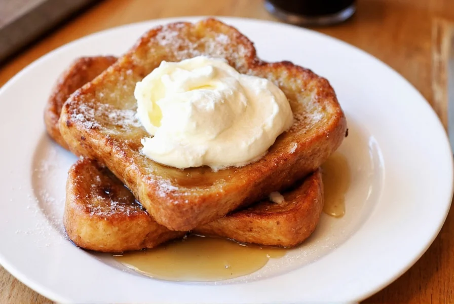 Finished cinnamon bun french toast platter with maple syrup drizzle, fresh berries, and powdered sugar garnish