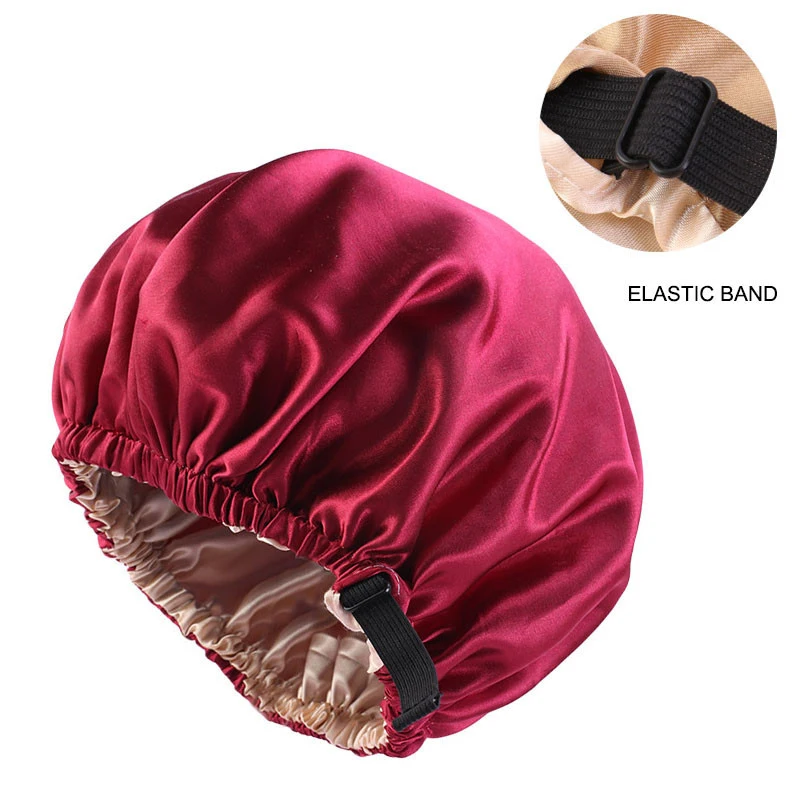 Custom Nightcap Women Adjustable Double Layer Reversible Hair Silk Satin Bonnet for Sleeping Curly Hair