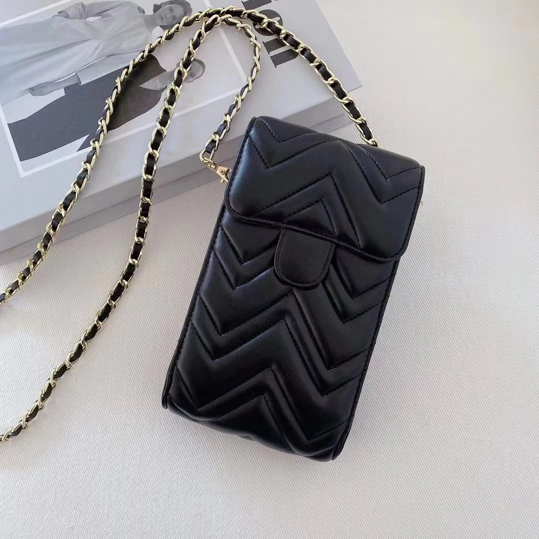 

Luxury Brand Style Mobile Phone Bag Black Universal Leather Wallet Lanyard Bag