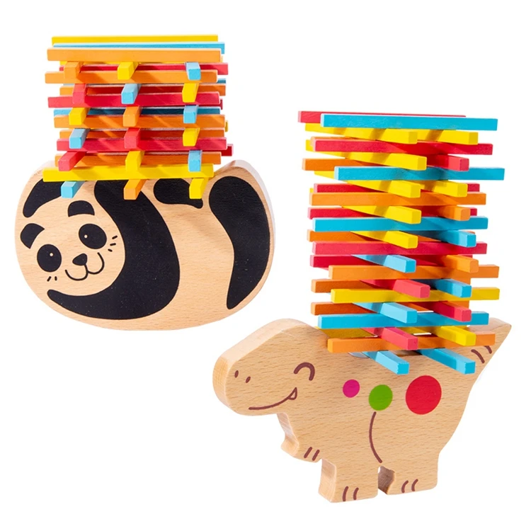 

HOYE CRAFTS stacking high toy wooden animal balance toy with colorful tin box