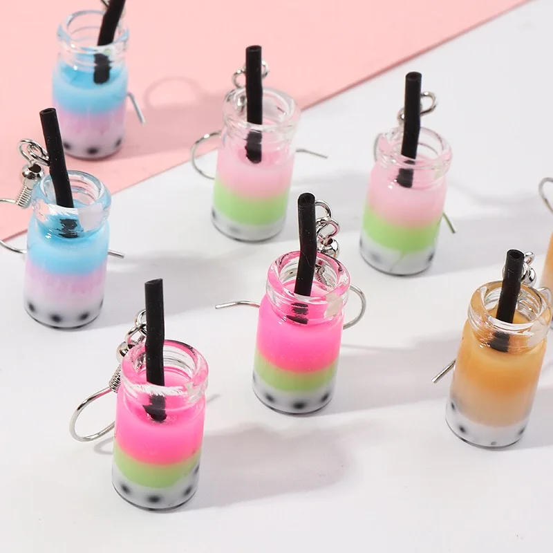 

EZ3423 New Arrival Milk Tea Shape Fashion Colorful Drop Jewelry Earrings 2021 for Parties Outdoor Activities