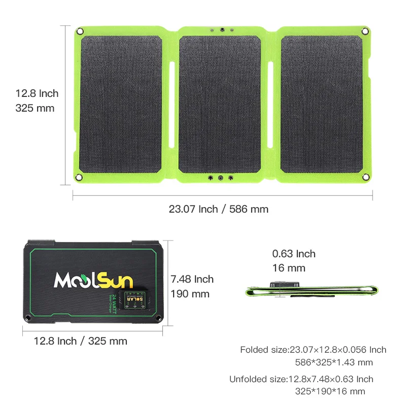 
Solar Charger 24W Solar Panel with 3 USB Ports Waterproof Foldable Camping Travel Charger 