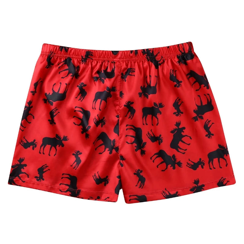 

iEFiEL Mens Christmas Halloween Shorts Lounge Shorts Elk Print Silk Satin Boxers Trunks Underwear