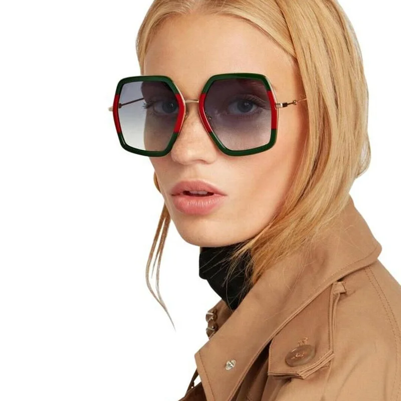 

2021 Trending women luxury oversized red green square gafas de so fashionable irregular branded design sunglasses print logo