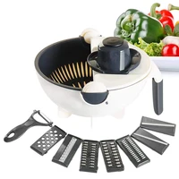 

New Upgrade 9 in 1 Multifunction Vegetable Slicer with Drain Basket Magic Rotate Vegetable Cutter Portable Chopper Grater