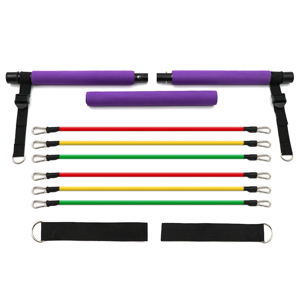 

3 sections Adjustable Yoga Bar Pilates Stick Kit Pilates Bar Set, Purple