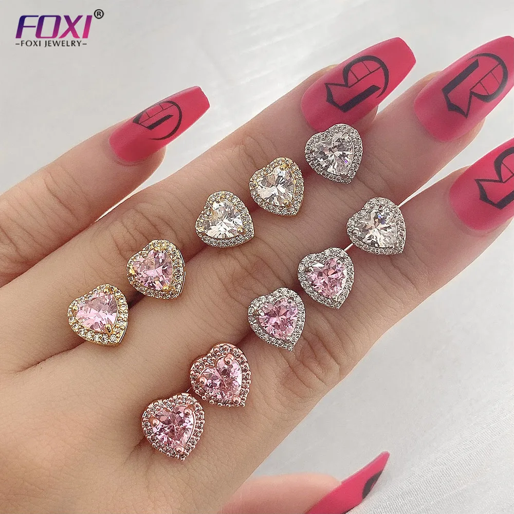 

FOXI Pink heart cz drop earrings wedding fashion beauty gold plated earrings
