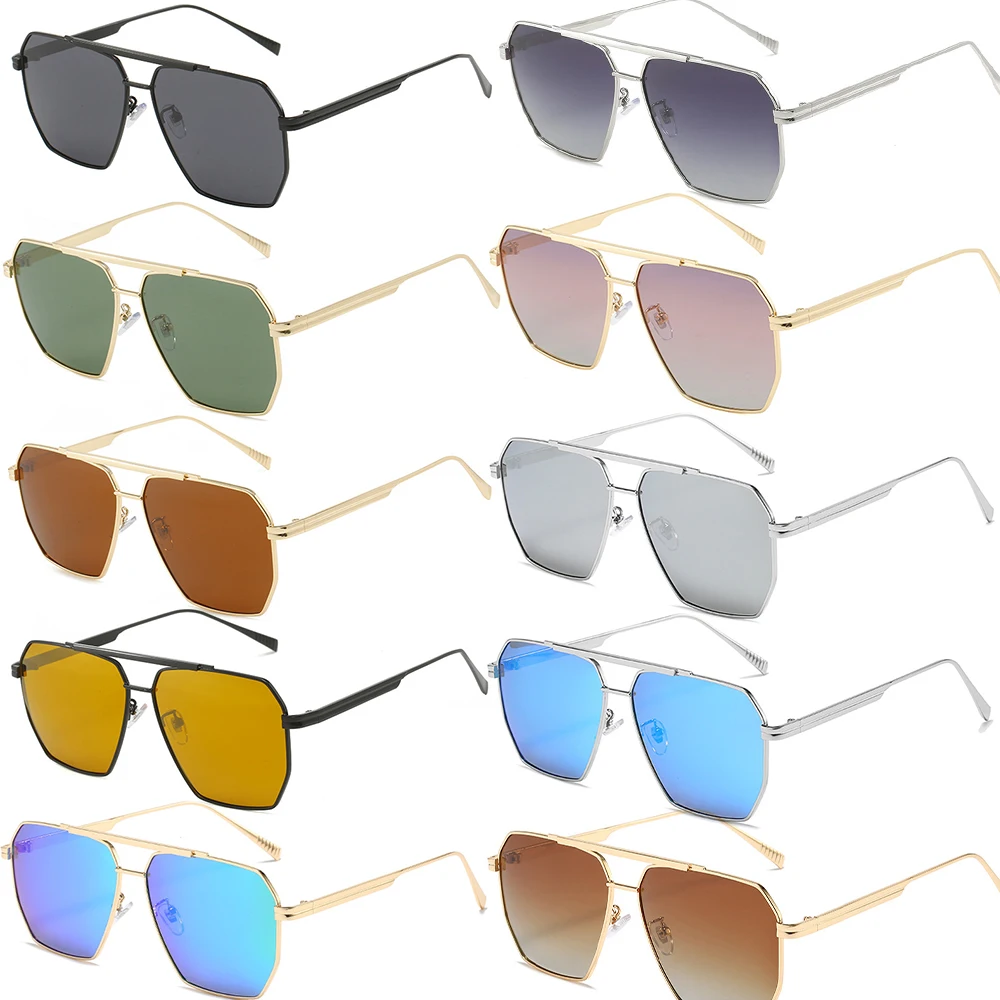 

2023 Conchen New Retro Large Metal Frame Double Bridge Vintage Oversized Square Sun Glasses Classic Polarized Shades Sunglasses