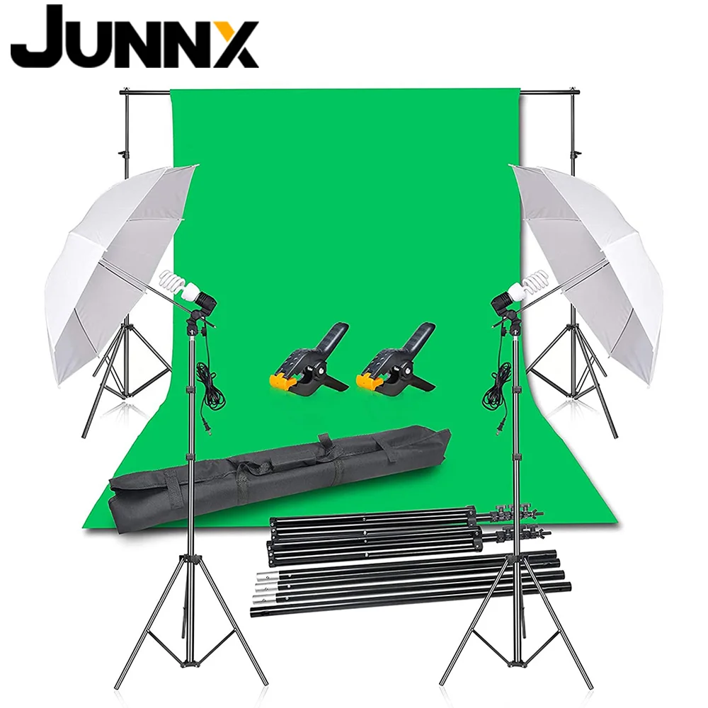 

JUNNX Green Screen and 2.6*3m Background Stand Photography Light Softbox Reflect Umbrella Tripod Stand Photo Studio Lighting Kit