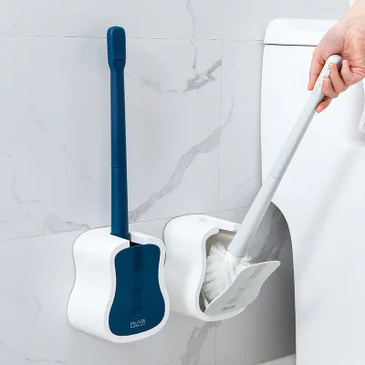 

Creative wall-mounted guitar shape fun toilet brush with base automatic opening and closing toilet cleaning brush