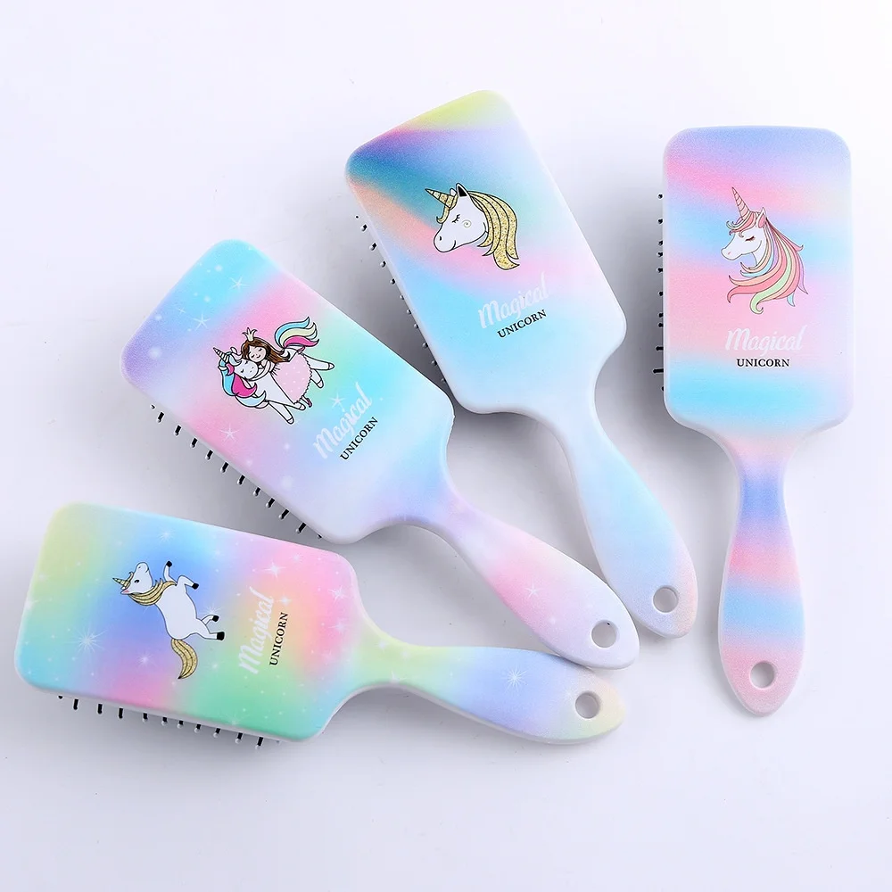 

Hot Selling Cartoon Unicorn Pattern Hair Brush Rainbow Unicorn Hair Comb Colourful Air Cushion Scalp Massage Comb