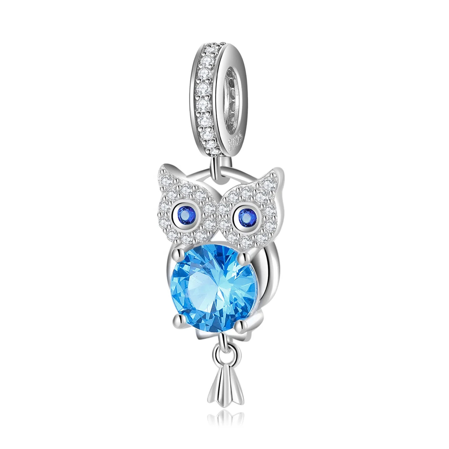 

Halloween Pendant 925 Sterling Silver Blue owl charm with zircon Fit Original Women charm Bracelet fine Jewelry making gift