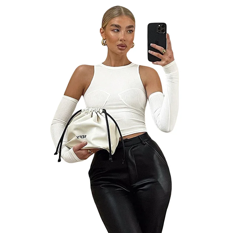 

Night Club Party Street Solid Color Black And White T-shirt For Women Round Neck Sleeves Woman Tops Fashionable 2021 T-shirts