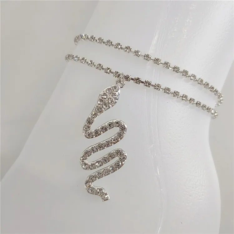 

Punk Jewelry Snake Rhinestone Pendant Anklet Fashion Full Rhinestone Zodiac Snake Foot Ornament, Silver,gold