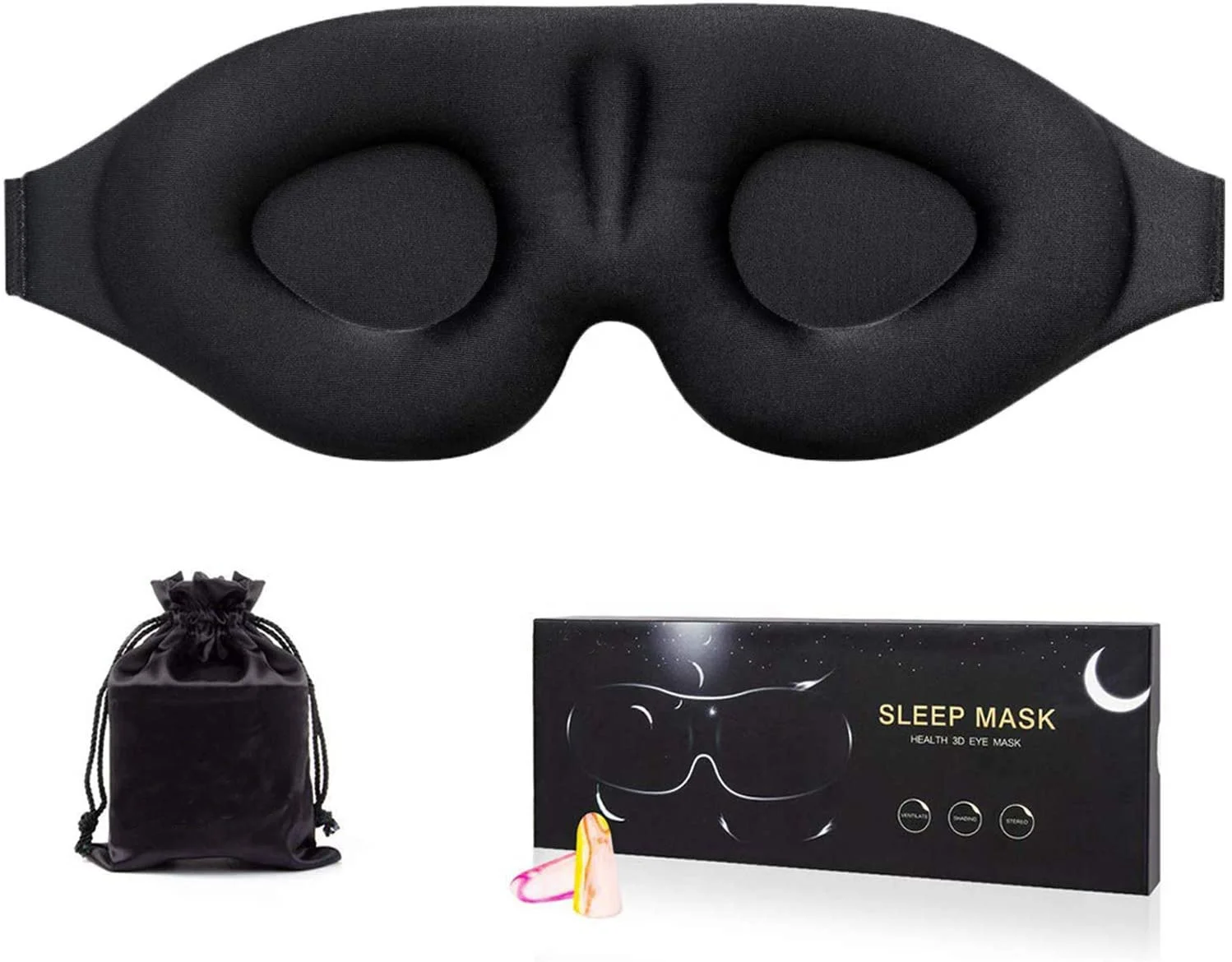 

3D Black Sleeping Custom Eye Mask Memory Foam Eye Mask Travel Sleep Eye Mask