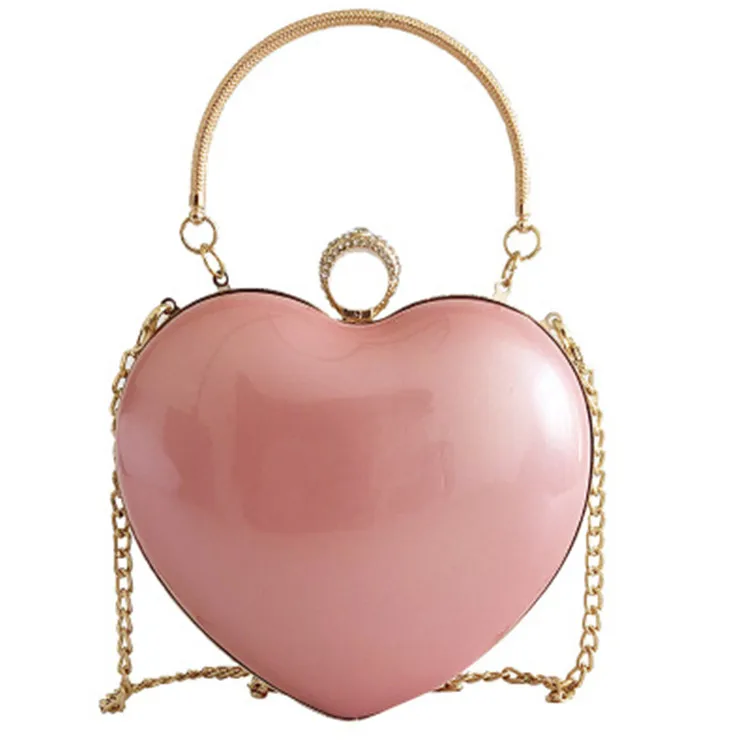 

matel evening bags frame designer heart chain shape women clutch bag 2021