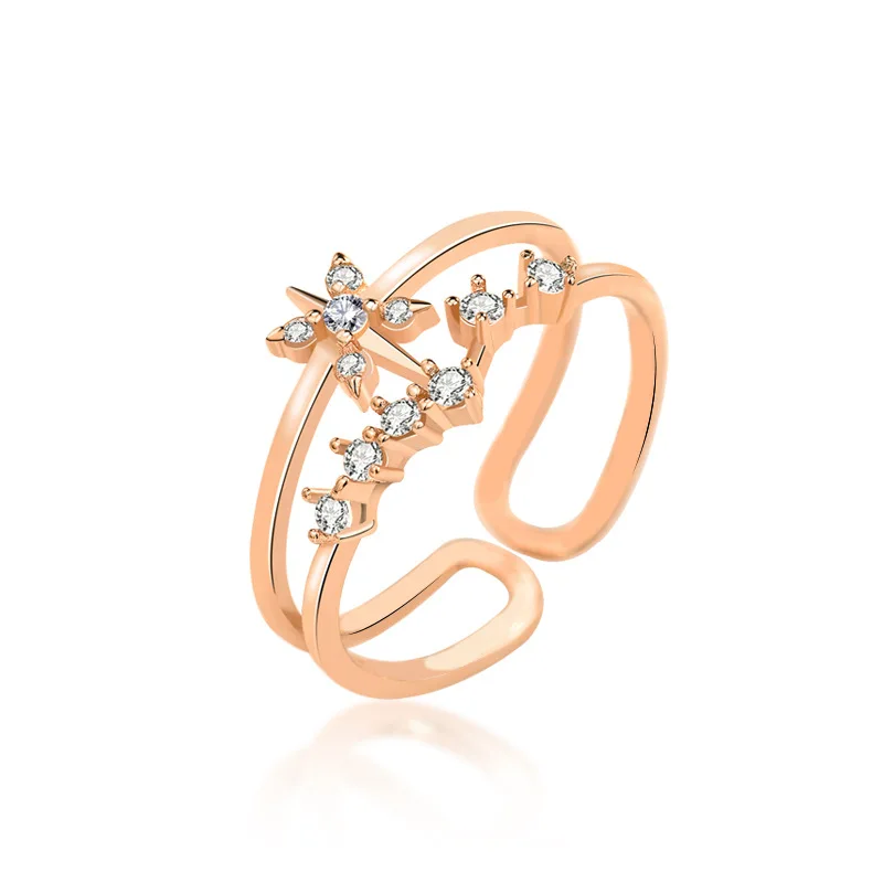 

Excellent Star Fashion Rose Gold Jewelry Adjustable Clear CZ 925 Sterling Silver Rings Women