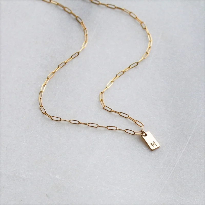 

Engraved Jewelry Tags Bar Chain Link Necklace Square Letter Necklace