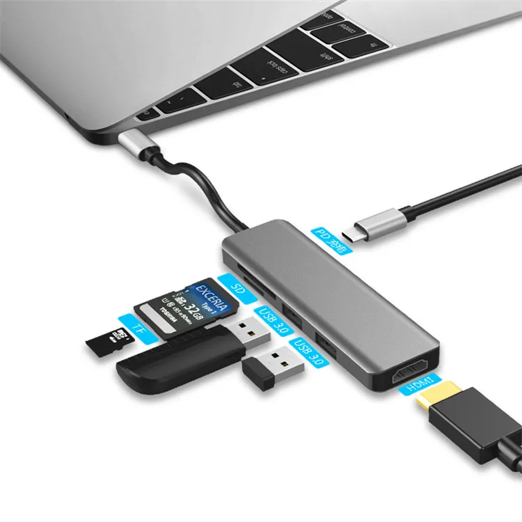 

USB C HUB with 2USB3.0+4k/2k+SD TF Card Reader+PD charging type c hub , FOR Mate Book PRO