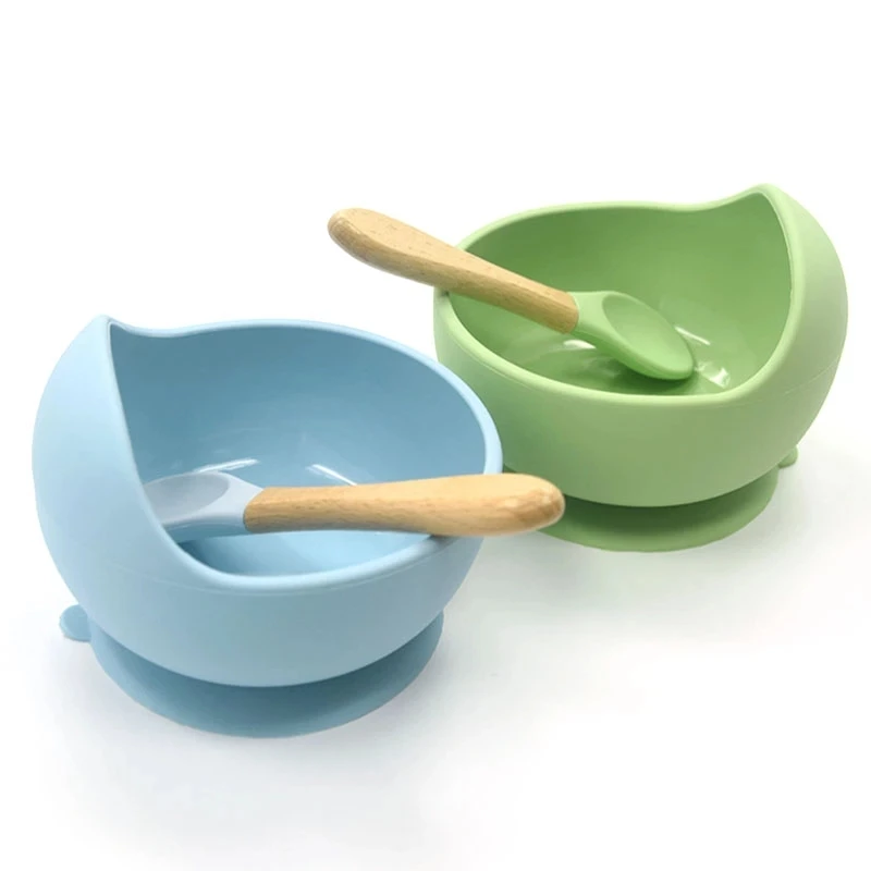 

Unbreakable Microwave Safe Slip Resistant Flexible Silicone Rubber Feeding Bowl Suction Silicone Baby Bowl With Spoon