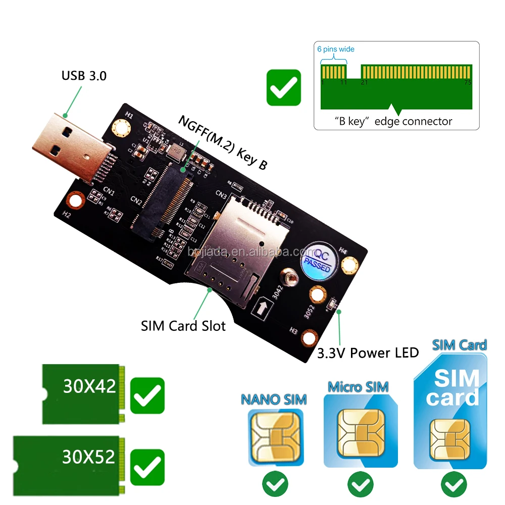 M.2 M2 Ngff Key B To Usb 3.0 Wireless Module Adapter Card With Sim Slot ...