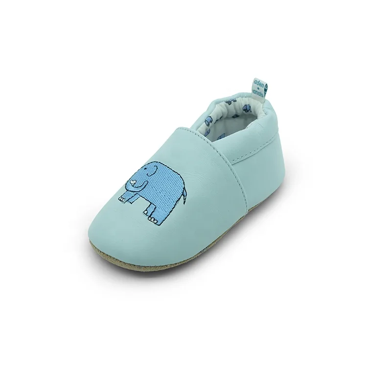 Genuine Leather Elephant Print Light Blue Baby Shoes Soft Sole Baby Moccasins
