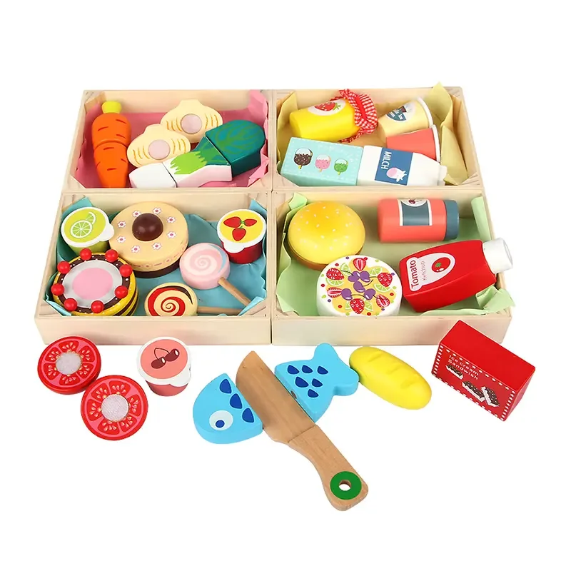 

y Children Wooden Role Play Vegetables Food Cutting Kitchen Set Educational Wood Box Pretend Gift Toys For Kids