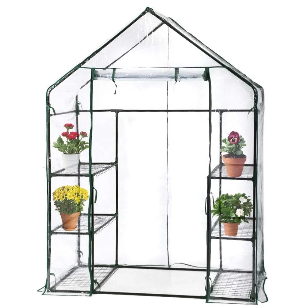 

Classic walk in greenhouse metal frame with 4 wire shelves 155x70x200cm, Clear