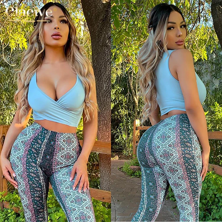 

Clacive 2021 Latest Design V Neck Sleeveless Casual Women Crop Top Solid Skinny Club Sexy Ladies Tank Top, Blue