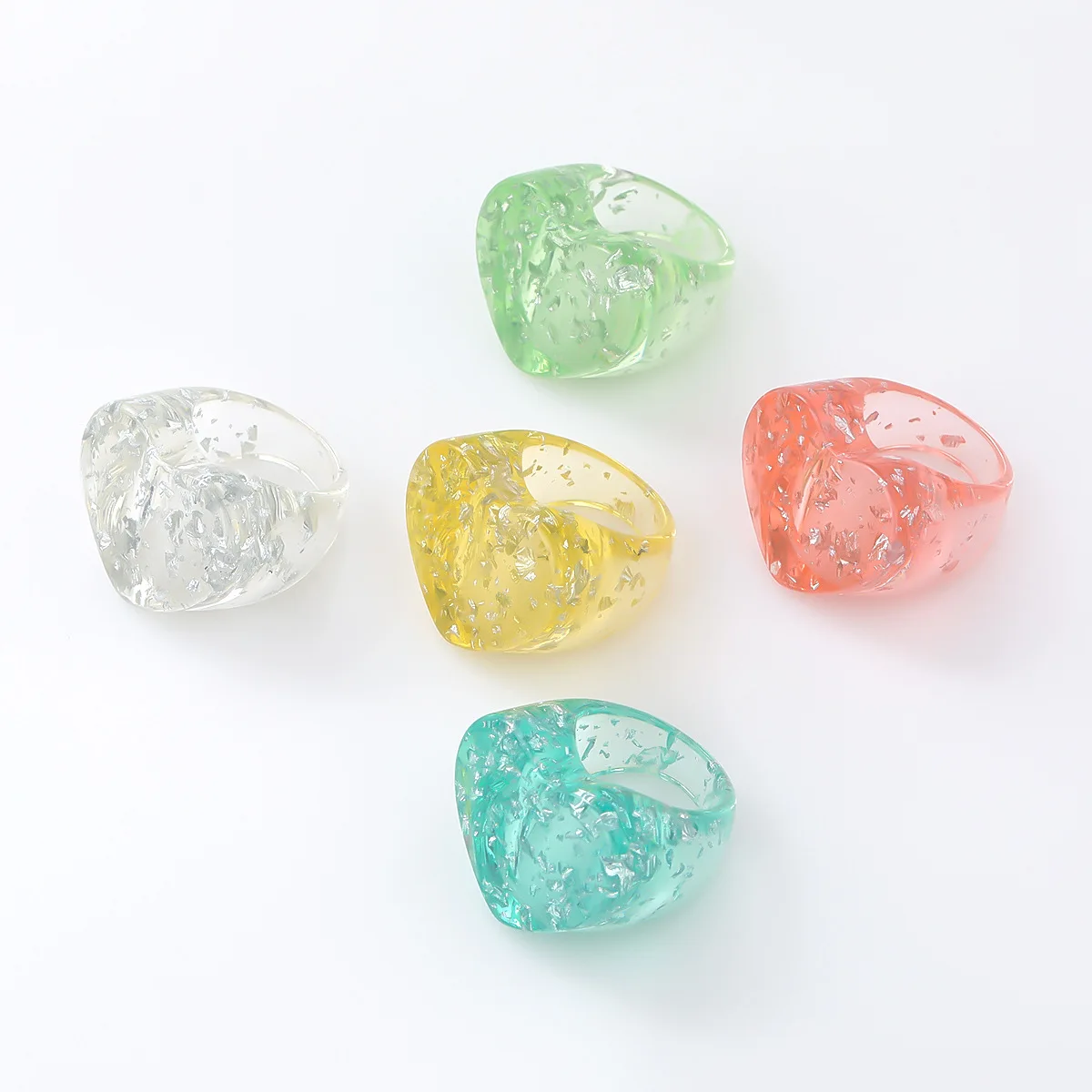 

2021 New Korean Vintage Geometric Irregular Acylic Resin Ring Fashion White Resin Ring, Colorful