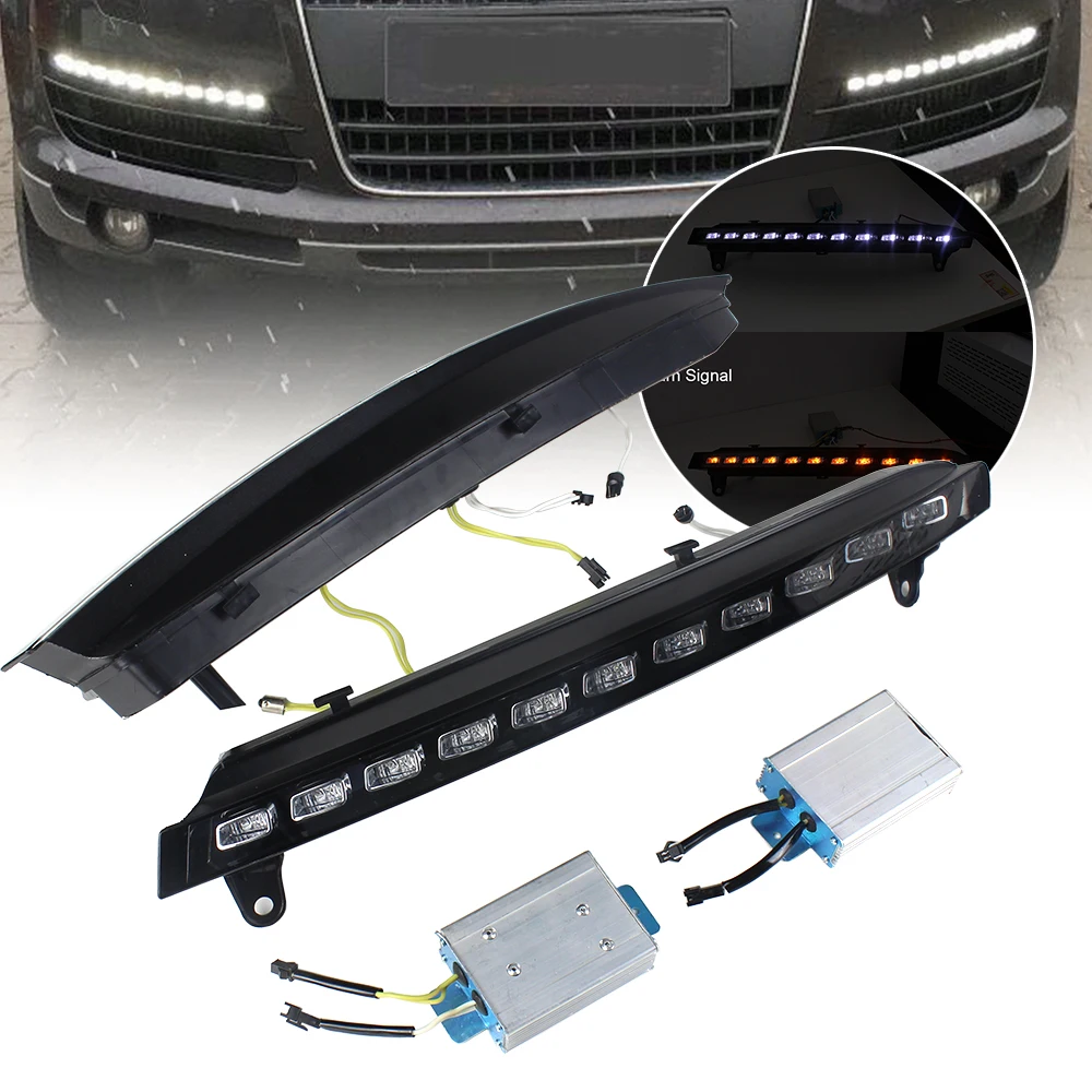 Led Daytime Running Light  Fit For Audi Q7 2006 - 2009 With White DRL Amber Turn Signal Light