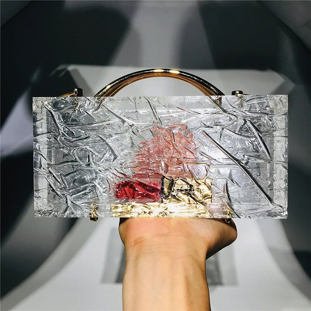 

women acrylic thick crystal clutch bag wedding bridal evening purse with handle