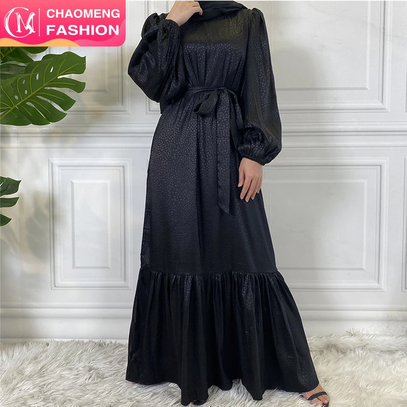 

65310# New Smooth Printing Satin Peplum Abaya Dress Loose Large Hem Black Abaya Dresses Islamic Clothing Muslim Women, Beige,blue, yellow,maroon, pink,black, gold