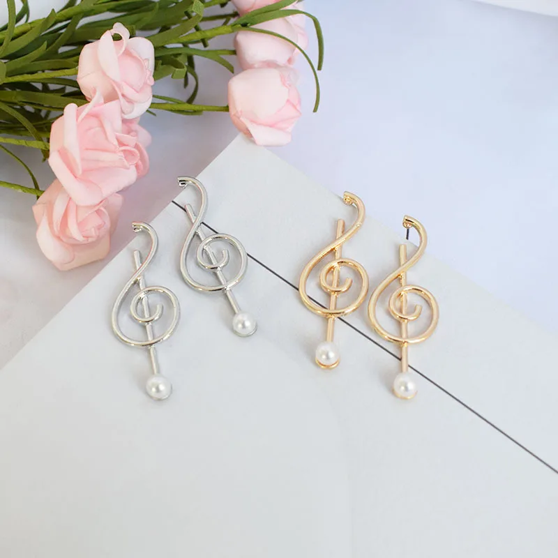 Fashionable New Design Eight-Tone Music Treble Ordinary ALLOY Earrings Metal Notes Pearl earrings