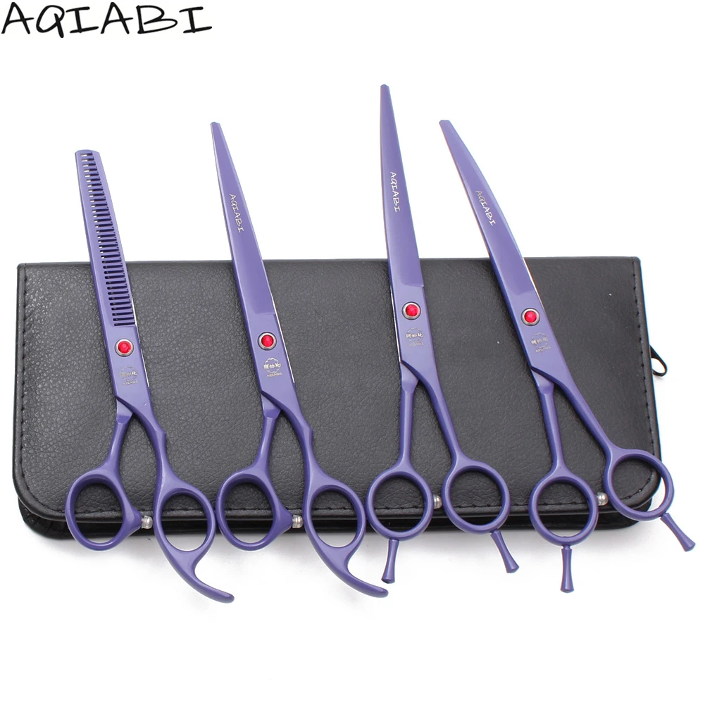 

Pet Scissors Set 7" AQIABI JP Steel Dog Grooming Scissors Set Straight Shears Thinning Scissors A3102, Red handle