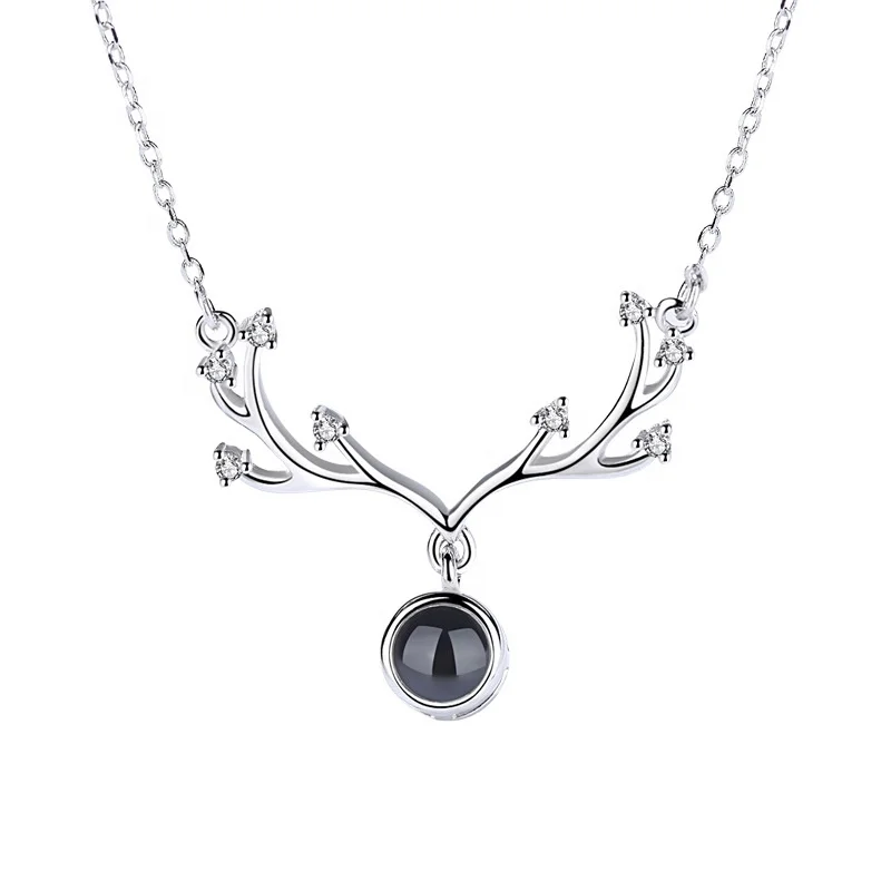 

Wholesale jewelry S925 sterling silver projection antler pendant necklace for christmas gifts