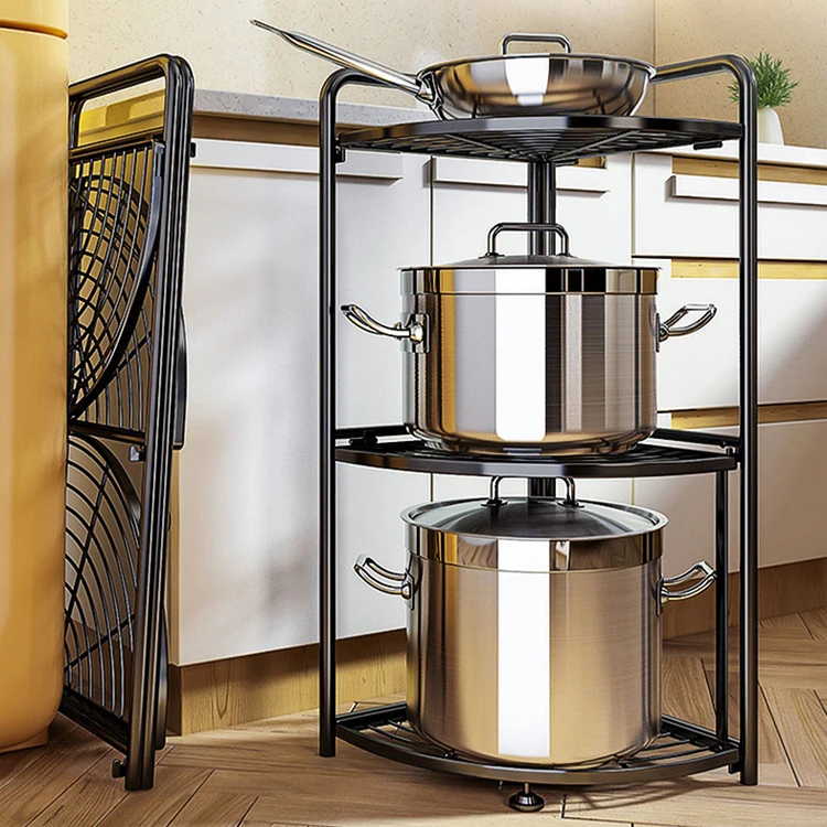 

Folding kitchen rack triangle storage holder floor multi-layer corner adjustable household countertop container shelf, Black
